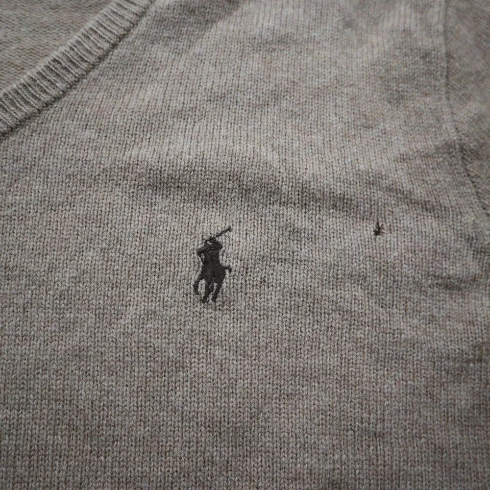 Polo Ralph Lauren Sweater M V-Neck Y2K Lambswool Tan Pony Logo